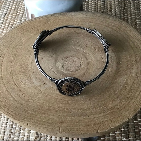 NEW Western Boho Wire Wrapped Bracelet 3-Faux Coin Rustic Mixed Metal Brutalist - Picture 7 of 12